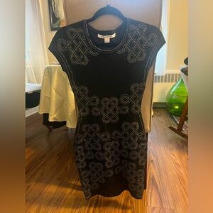 Diane Von Furstenberg Black Dress with Silver Embroidery